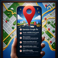 Una imagen profesional y atractiva que combine:  Un fondo relacionado con Google Maps (puede ser un mapa estilizado o una captura de un negocio en Google).  El ícono del pin de Google Maps (en rojo, como el original).  Una lista de beneficios de optimizar tu ficha de Google.  Texto sugerido para los beneficios: ✅ Mayor visibilidad en búsquedas locales ✅ Más clientes encuentran tu negocio fácilmente ✅ Reseñas positivas que generan confianza ✅ Información actualizada (horarios, fotos, contacto) ✅ Mejor posicionamiento en Google Maps y Search  Ejemplo visual (puedes crearlo en Canva o con un diseñador): 🔹 Fondo: Un mapa de ciudad o un teléfono mostrando Google Maps. 🔹 Pin de Google Maps: En rojo, destacado en la parte superior. 🔹 Texto: Los beneficios en cuadros o viñetas claras. 🔹 Llamado a la acción: 