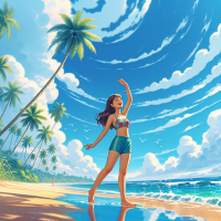 Young asian girl in the beach with bikini