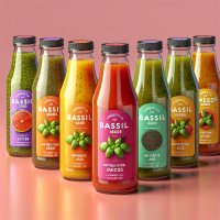 Colorful Bottled juice with basil seeds with branding zweets and co 