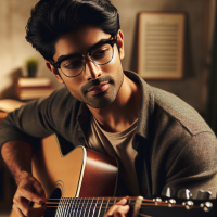 smart looking cute guy playing an instrument