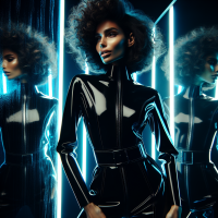 woman wearing tight black latex suit