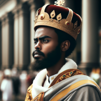emperor miniliki of ethiopia with his royal attir and crown standing proud