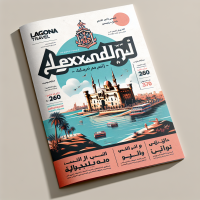 Create a cover with the attached logo for a trip to Alexandria so that the text is: Lagona Travel presents to you the most beautiful trip to Alexandria. Trip program: Visit Qaitbay Citadel - Raml Station - San Stefano Mall - Maamoura Beach. Trip price: 280, including transportation and entry to Maamoura. For reservations and inquiries: 01055312608 / 01283863679. Trip date: Friday, June 27, 2025. The text should be in Arabic.