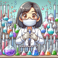 make a cartoon image of someone suprised at chemistry