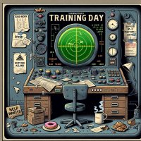 Make a square format funny graphic about radar training day in VS in last war. Today we don't push and don't save either. It is free for all. Please add PX6 (alliance name) search for info about radar training day and make the graphic 