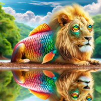 Make a fish head in lions body 