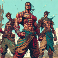 create an image of this picture with ken shiro style anime? 