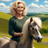 Pamela Anderson riding a ponny