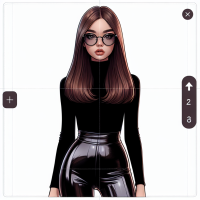 Girl with straight hairs shoulder length, glasses, caucasian, wearing a latex leggings