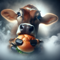 Cow eating a bun
