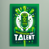 Ontwerp een affiche met groen als hoofdkleur, een grote microfoon en met de tekst maasmechelen got talent