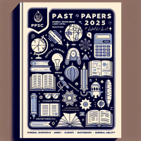 Make a title of book A4  inclding just objects not words The words should be only PPSC Past Papers 2025 and obejcs of General Knowledge, Current Affairs, Pakistan Studies, Islamic Studies, Urdu, English, Everyday Science, Mathematics, Computer Science, General Ability