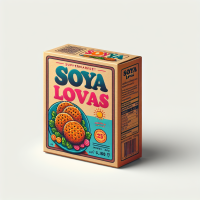Can you create a soya patti package for supermarkets. Name it soya lovas put it on a square box