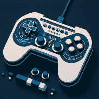 Create a future minimalistic redesign of the Super Nintendo controller. Make the controller white and the buttons navy.