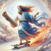 Jesus smoking a fat blunt while epicly skateboarding for our sins 