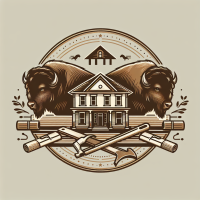 create a logo for a interior design firm, including a house and a bison. Make the logo, vintage, luxe and earthy tones