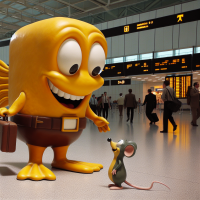 SpongeBob SquarePants talking to a mouse in an airport, 1960s Cartoon