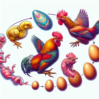 Create a digital illustration of a life cycle of a Chicken include the embryo and hatching stage. vibrant color semi realistic style. white background only.