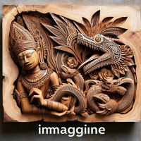 an image combination of borneo sculptures, sarawak wood carving