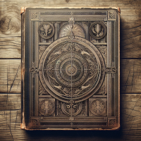 Book cover art, cartouche for the title. Old wood texture.