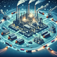 I want to draw a factory supply chain. There is a central factory which produce components and 5 small factory use the component from big factory to produce the production.