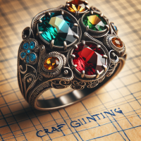 can you give me a ring design with imaginative features including green, red and blue stones