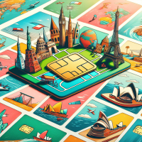 travel destinations with scattered eSIMs put aside the border of the picture