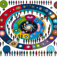 i need to allocate 225 people to form a galaxy formation. (can you help me to divide this 225 people in 9 groups, each group has 25 people link to one galaxy formation. each group use different color to differentiate it )
