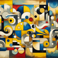 MURAL AL ESTILO ARTISTICO DEL ARTISTA JOAN MIRO, QUE TENGA COLORES AMARILLO, ROJO, AZUL, BLANCO Y NEGRO, QUE TENGA LA DESCRIPCION 