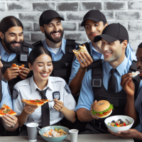 A group of security team having lunch together 