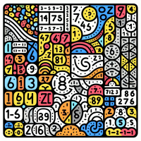 Create an image in a children's coloring book style: bold, coloured outlines on white, no shading or tone. Simplify textures into playful, easily recognizable shapes.  I am looking for an image to put in the student‘s notes about the number system, about the relations between real numbers, rational numbers, integers, whole numbers, natural numbers, irrational numbers