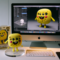 Prompt: “Buatlah figur komersial skala 1/7 dari karakter SpongeBob SquarePants dengan gaya realistis. Letakkan figur tersebut di atas meja komputer dengan alas akrilik transparan berbentuk lingkaran tanpa teks. Pada layar iMac, tampilkan proses pemodelan figur dengan software Blender. Di sebelah layar komputer, letakkan kotak kemasan mainan bergaya Bandai S.H.Figuarts dengan karya seni asli SpongeBob.”