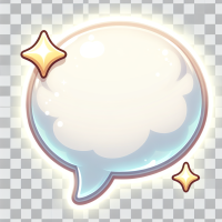 A 2D digital illustration of a speech bubble in cartoon style, matching the magical game-like aesthetic. The bubble should be rounded-square with soft corners, slightly thick border, and filled with a light pastel color (like white with a soft tint). It should look playful and suitable for dialogue in a fantasy cartoon game. Transparent background.