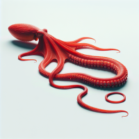 create image of a long red octopus in clear white background (looks super real)