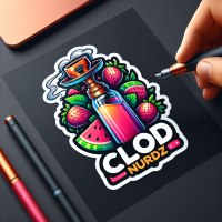 انشئ صورة لستيكر باسم شركة clod nurdz لمعسل شيشية الكترونية بنكهة الفراولة بطيخ