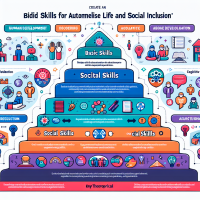Infografía: Niveles de Desarrollo Humano y Habilidades Clave Título: Construyendo Capacidades para la Vida Autónoma y la Inclusión Social Introducción: El desarrollo humano integral se organiza en cuatro niveles interdependientes de habilidades, que permiten a las personas interactuar de manera efectiva con su entorno, lograr autonomía y participar plenamente en la sociedad. Este modelo integra perspectivas socioeducativas y de psicología del desarrollo.  Nivel 1: Habilidades Básicas (Fundamentos para el funcionamiento diario)  Descripción: Habilidades esenciales que son la base del aprendizaje y la autonomía.  Componentes clave:  🧠 Atención y concentración  👁️ Discriminación visual y auditiva  ✋ Motricidad fina y gruesa  🗣️ Comunicación básica (ej. seguimiento de instrucciones simples).  Base teórica:  “El desarrollo de habilidades básicas es precursor de aprendizajes más complejos” (Verdugo, 2003, p. 45).  Nivel 2: Habilidades Adaptativas (Ajuste al entorno y resolución de problemas cotidianos)  Descripción: Conductas necesarias para adaptarse a las demandas del entorno.  Componentes clave:  🏠 Autocuidado (higiene, alimentación).  ⏰ Manejo del tiempo y organización.  💰 Habilidades domésticas y financieras básicas.  🚶 Movilidad y uso de transporte.  Base teórica:  “Las habilidades adaptativas son esenciales para la independencia personal y social” (Schalock & Verdugo, 2002, p. 78).  Nivel 3: Habilidades Sociales (Interacción efectiva y relaciones interpersonales)  Descripción: Capacidades para relacionarse con otros de manera positiva.  Componentes clave:  🤝 Empatía y reconocimiento de emociones.  💬 Comunicación asertiva y escucha activa.  ⚖️ Resolución de conflictos.  👥 Trabajo colaborativo.  Base teórica:  “La competencia social es un predictor clave de la inclusión comunitaria” (Gómez-Vela & Verdugo, 2009, p. 112).  Nivel 4: Habilidades Académicas y Cognitivas (Pensamiento complejo y aprendizaje formal)  Descripción: Habilidades vinculadas al ámbito educativo y el razonamiento abstracto.  Componentes clave:  📚 Lectura, escritura y cálculo.  🔍 Pensamiento crítico y resolución de problemas.  💡 Manejo de información y metacognición.  🌐 Conocimientos tecnológicos y digitales.  Base teórica:  “El acceso a habilidades académicas amplía las oportunidades de participación socioeconómica” (Shogren, 2013, p. 93).  Conclusiones: ✅ Estos niveles son complementarios y progresivos.  ✅ El desarrollo óptimo requiere apoyos individualizados y entornos inclusivos.  ✅ La goal final es la calidad de vida y la participación social (Schalock & Verdugo, 2002).  Referencias Bibliográficas: Gómez-Vela, M. & Verdugo, M. A. (2009). Calidad de vida y discapacidad. INICO.  Schalock, R. L. & Verdugo, M. A. (2002). Handbook on quality of life for human service practitioners. American Association on Mental Retardation.  Shogren, K. A. (2013). Positive psychology and disability. Springer.  Verdugo, M. A. (2003). Análisis de la definición de discapacidad intelectual de la AAMR. Siglo Cero.  Notas para el Diseño de la Infografía: Paleta de colores: Usa tonos suaves pero diferenciados para cada nivel (ej. azul para básicas, verde para adaptativas, naranja para sociales, morado para académicas).  Iconografía: Incorpora los emojis usados en cada sección como elementos visuales.  Flujo visual: Organiza los niveles de abajo hacia arriba (pirámide o escalera) para simbolizar la progresión.  Destaca las citas: Usa tipografía en negrita o itálica para las referencias teóricas.