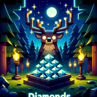Сделай фото из игры 99 ночей в лесу (из Roblox) сделай мультяшно чтобы там был олень из этой игры и напиши посередине 200 алмазов слово алмазов напиши синим цветом