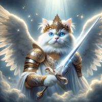 A White Persian cat as the Archangel Michael