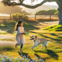 un enfant qui joue avec son chien