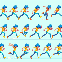 generate 2d spritesheet of animation of a cartoon character running forward